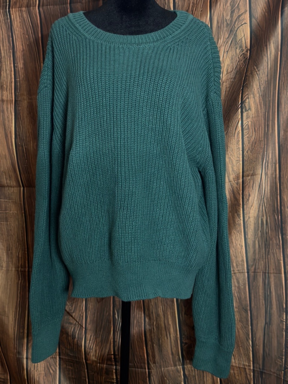 GAP Womens XL Green Ribbed Knit Sweater 100% Cotton Crewneck Relaxed Pullover